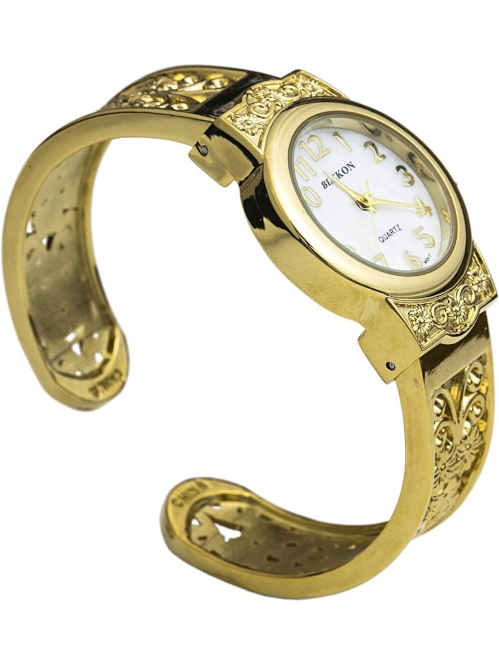Women's Gold Japanese Quart 28mm Case Elegantly Designed Cuff Bangle Watch - Picture 5 of 6